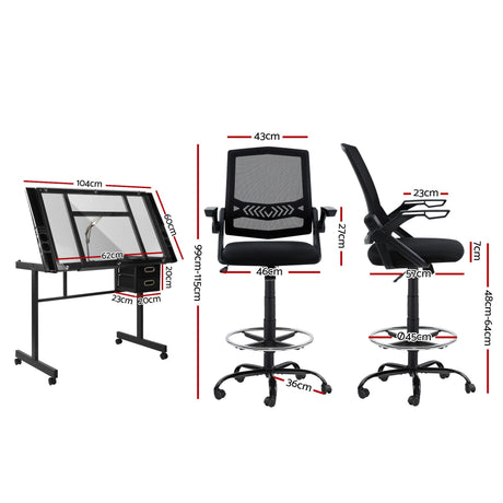 Onslow black drawing desk and drafting chair set in an art studio