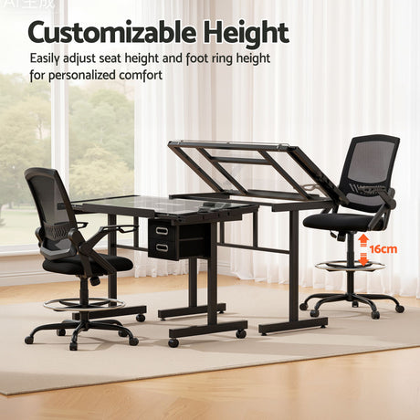 Onslow black drawing desk and drafting chair set in an art studio
