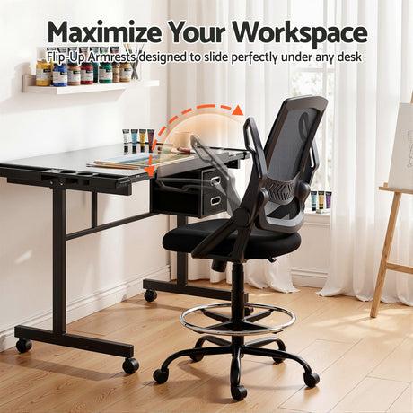 Onslow black drawing desk and drafting chair set in an art studio