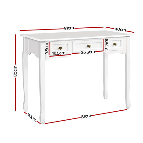 Artiss Hamptons French Provincial Console Table — White, 3 Drawers — Allure Home Collections