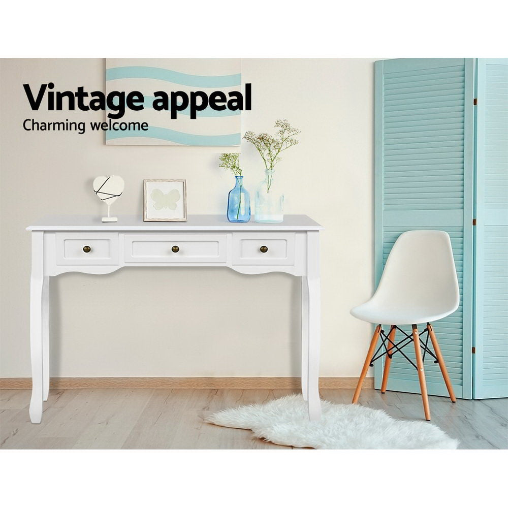 Artiss Hamptons French Provincial Console Table — White, 3 Drawers — Allure Home Collections