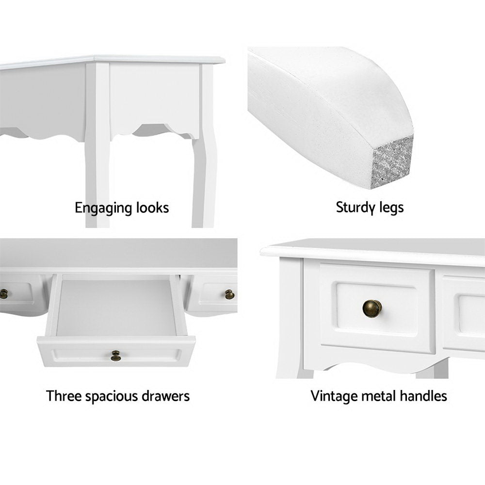 Artiss Hamptons French Provincial Console Table — White, 3 Drawers — Allure Home Collections