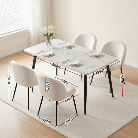 Uraidla 5 Piece Dining Set, Marble and White Sherpa