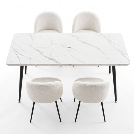 Uraidla 5 Piece Dining Set, Marble and White Sherpa