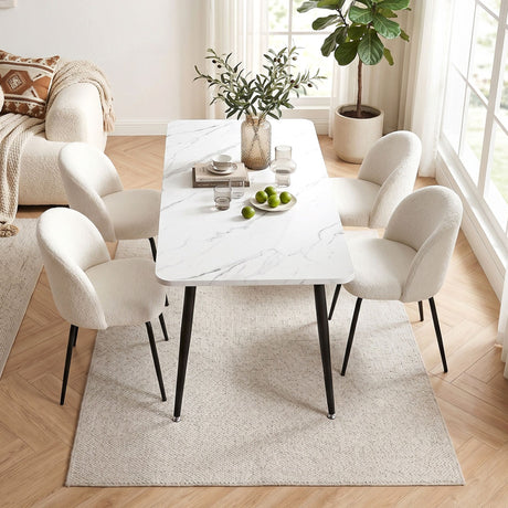 Uraidla 5 Piece Dining Set, Marble and White Sherpa