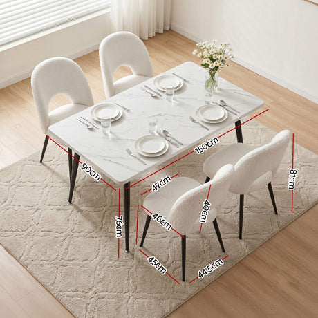 Uraidla 5 Piece Dining Set, Marble and White Sherpa