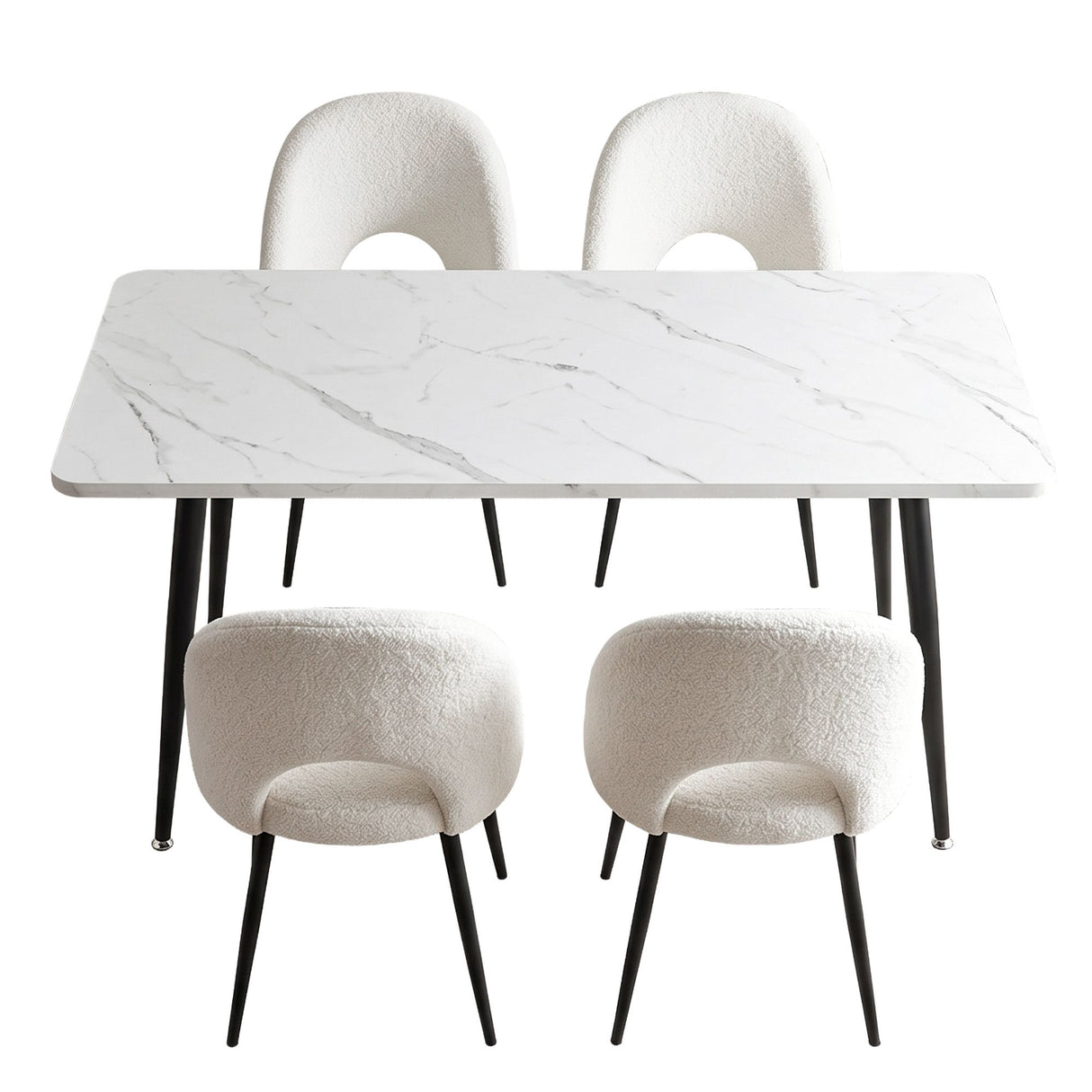 Uraidla 5 Piece Dining Set, Marble and White Sherpa