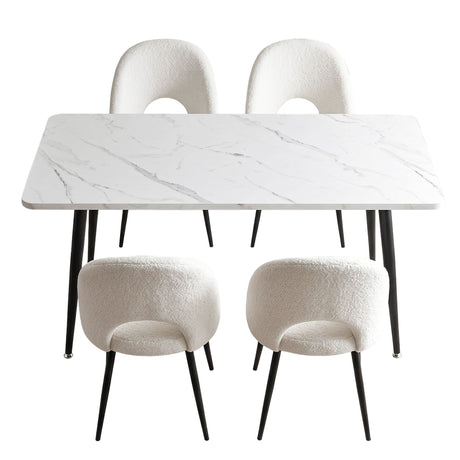 Uraidla 5 Piece Dining Set, Marble and White Sherpa