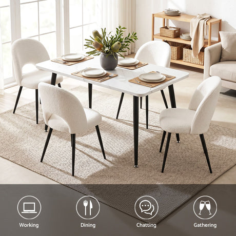 Uraidla 5 Piece Dining Set, Marble and White Sherpa