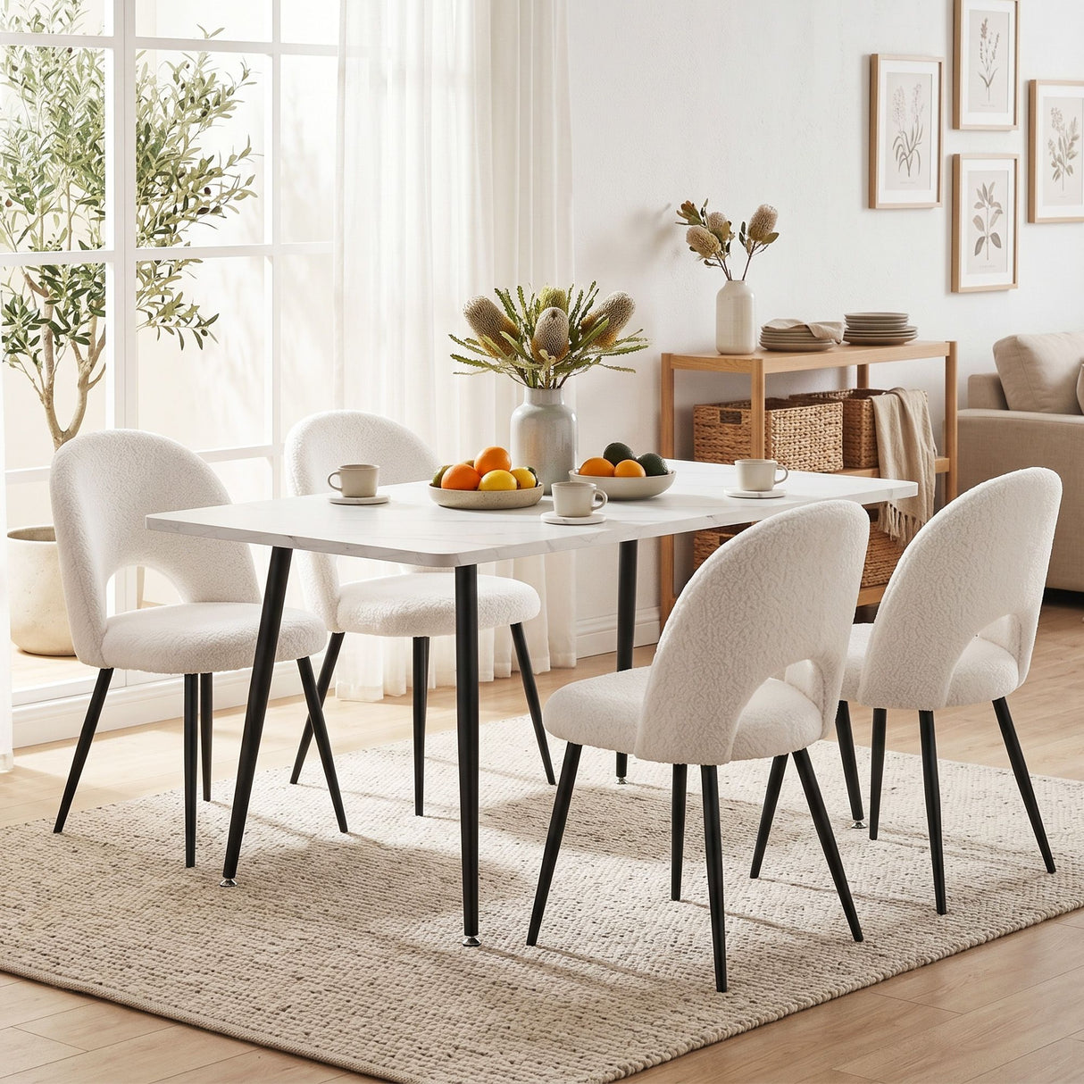 Uraidla 5 Piece Dining Set, Marble and White Sherpa