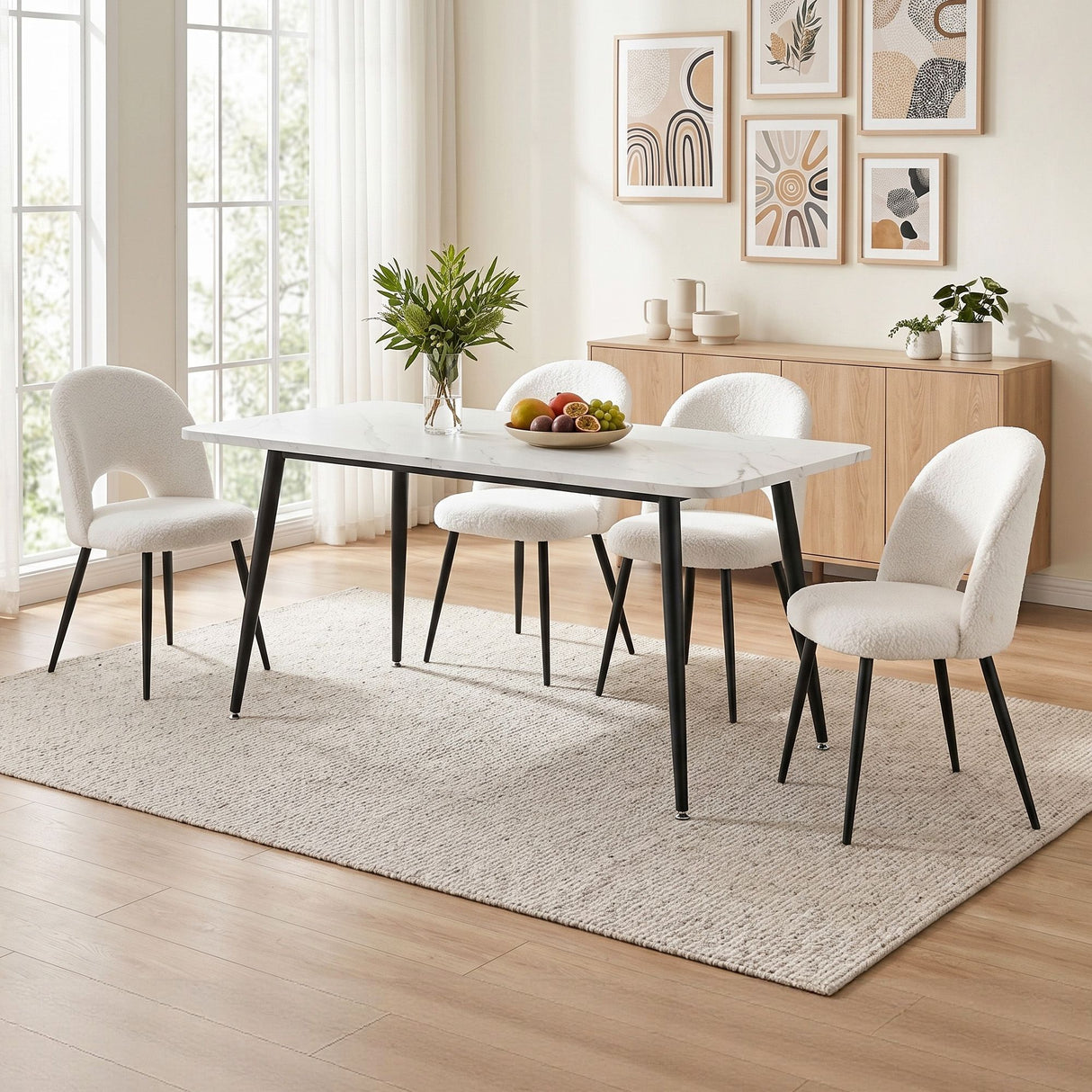 Uraidla 5 Piece Dining Set, Marble and White Sherpa