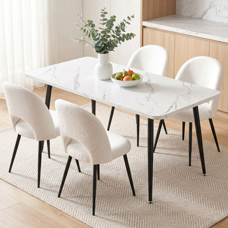 Uraidla 5 Piece Dining Set, Marble and White Sherpa