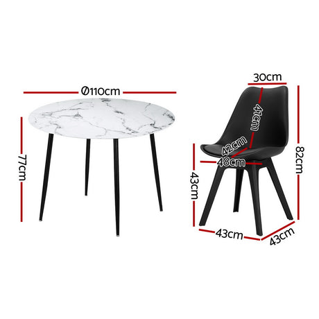 Lobethal 5 Piece Round Dining Set, Marble and Black