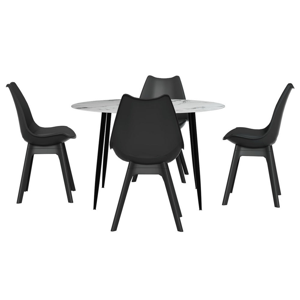 Lobethal 5 Piece Round Dining Set, Marble and Black