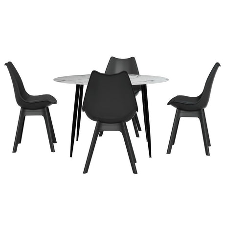 Lobethal 5 Piece Round Dining Set, Marble and Black