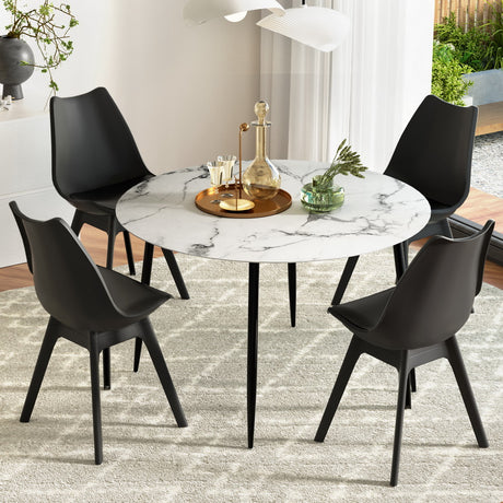 Lobethal 5 Piece Round Dining Set, Marble and Black