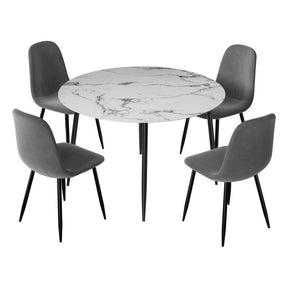 Lobethal marble and grey velvet dining set in a modern dining room