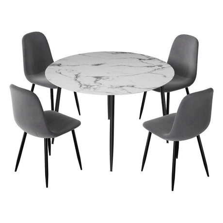 Lobethal marble and grey velvet dining set in a modern dining room