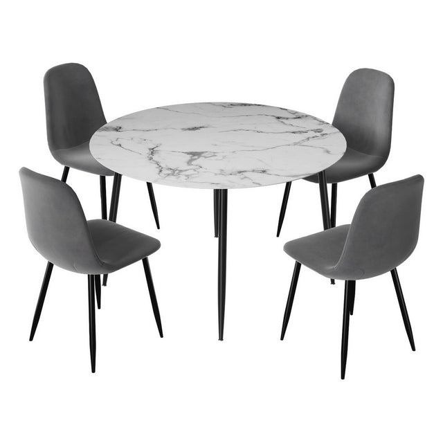 Lobethal marble and grey velvet dining set in a modern dining room