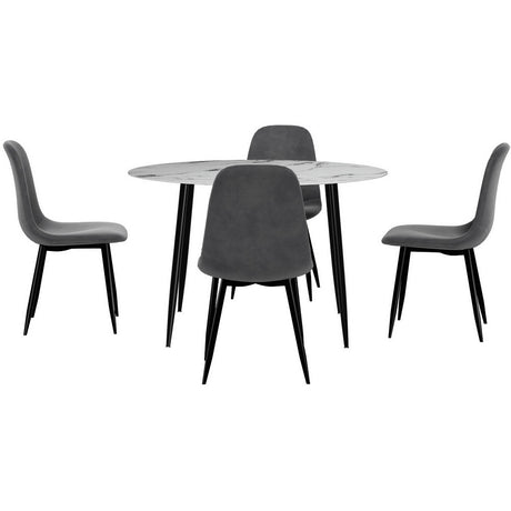 Lobethal 5 Piece Round Dining Set, Marble and Grey Velvet