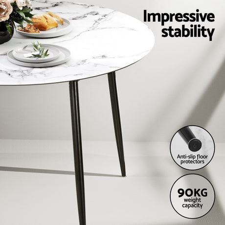 Lobethal 5 Piece Round Dining Set, Marble and Grey Velvet