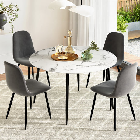 Lobethal 5 Piece Round Dining Set, Marble and Grey Velvet
