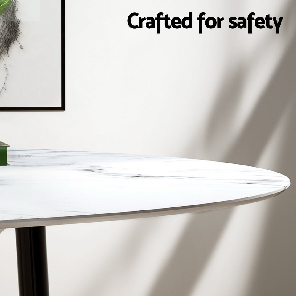 Lobethal 5 Piece Round Dining Set, Marble and White Sherpa