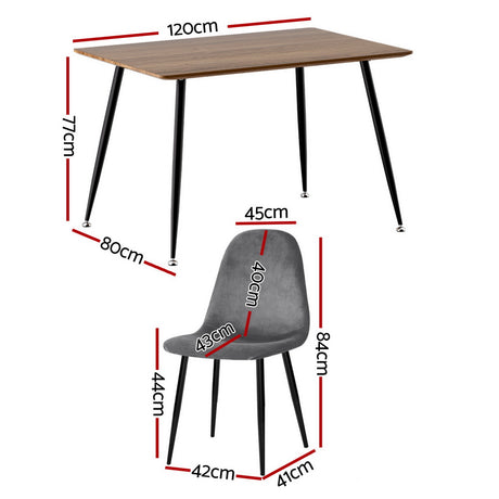 Piccadilly 5 Piece Dining Set, Dark Grey Velvet