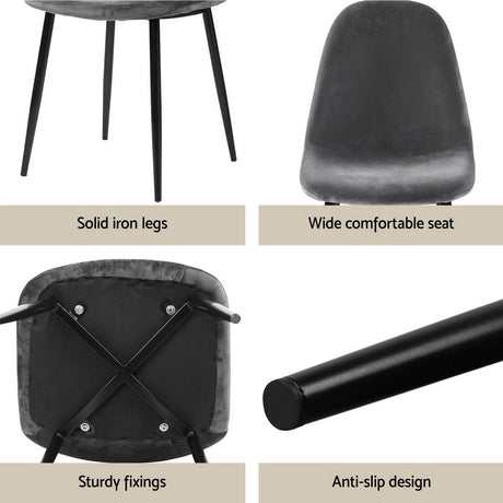 Piccadilly 5 Piece Dining Set, Dark Grey Velvet
