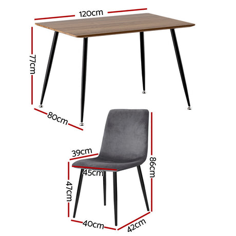 Piccadilly 5 Piece Dining Set, Grey Velvet