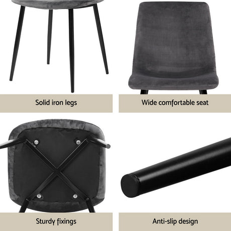 Piccadilly 5 Piece Dining Set, Grey Velvet