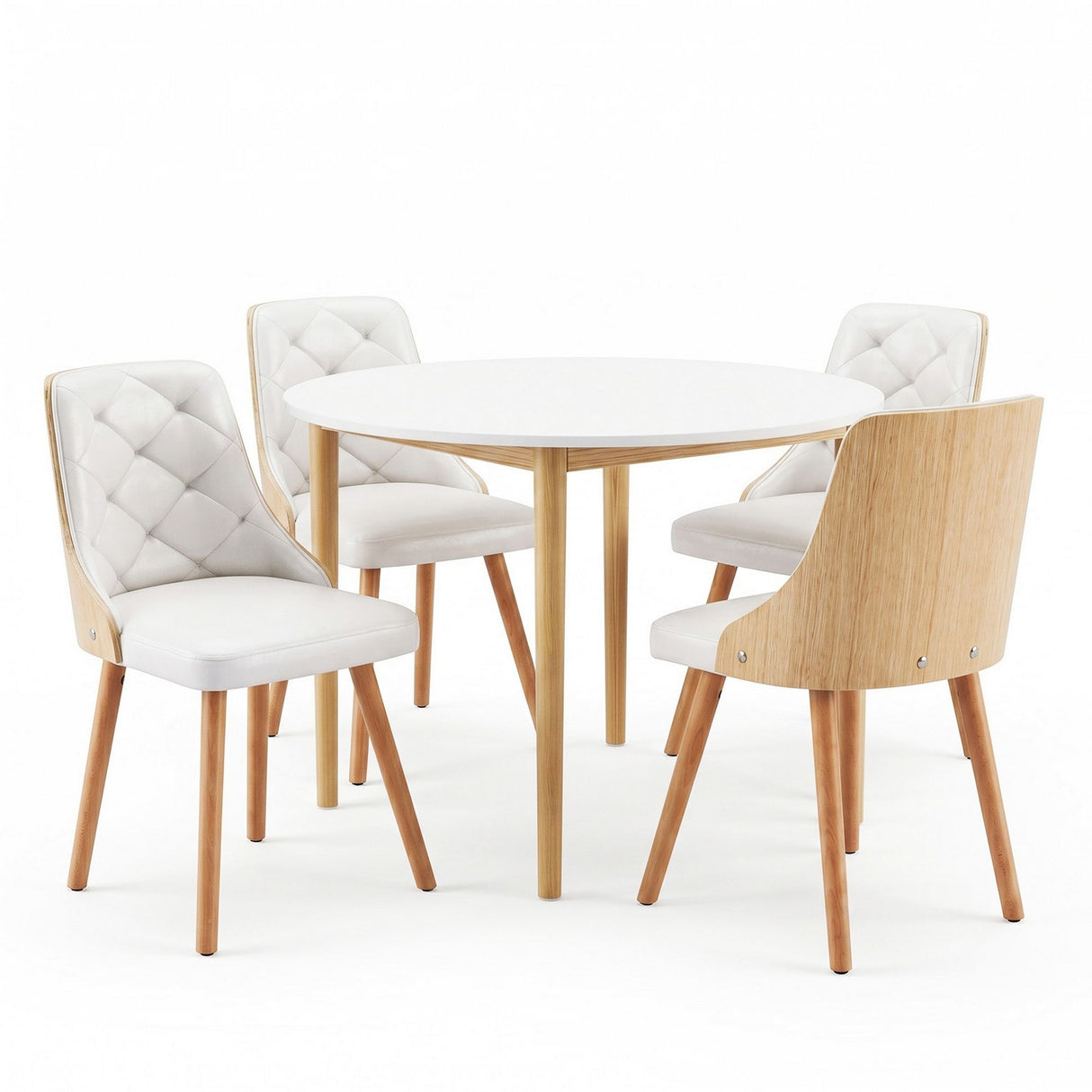 Woodside white leather dining set in a modern dining room