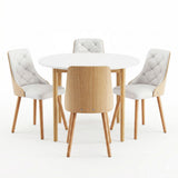 Woodside 5 Piece Round Dining Set, White Leather