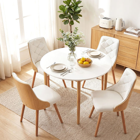 Woodside 5 Piece Round Dining Set, White Leather