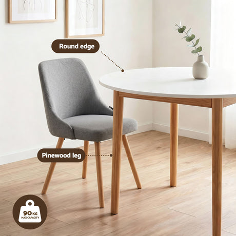 Woodside 5 Piece Round Dining Set, White and Grey Fabric