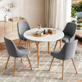 Woodside 5 Piece Round Dining Set, White and Grey Fabric