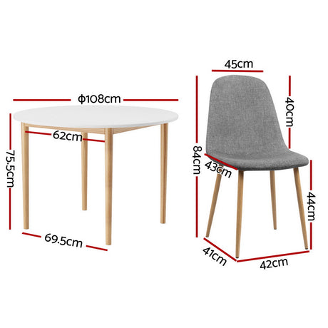 Woodside 5 Piece Round Dining Set, White and Grey Linen