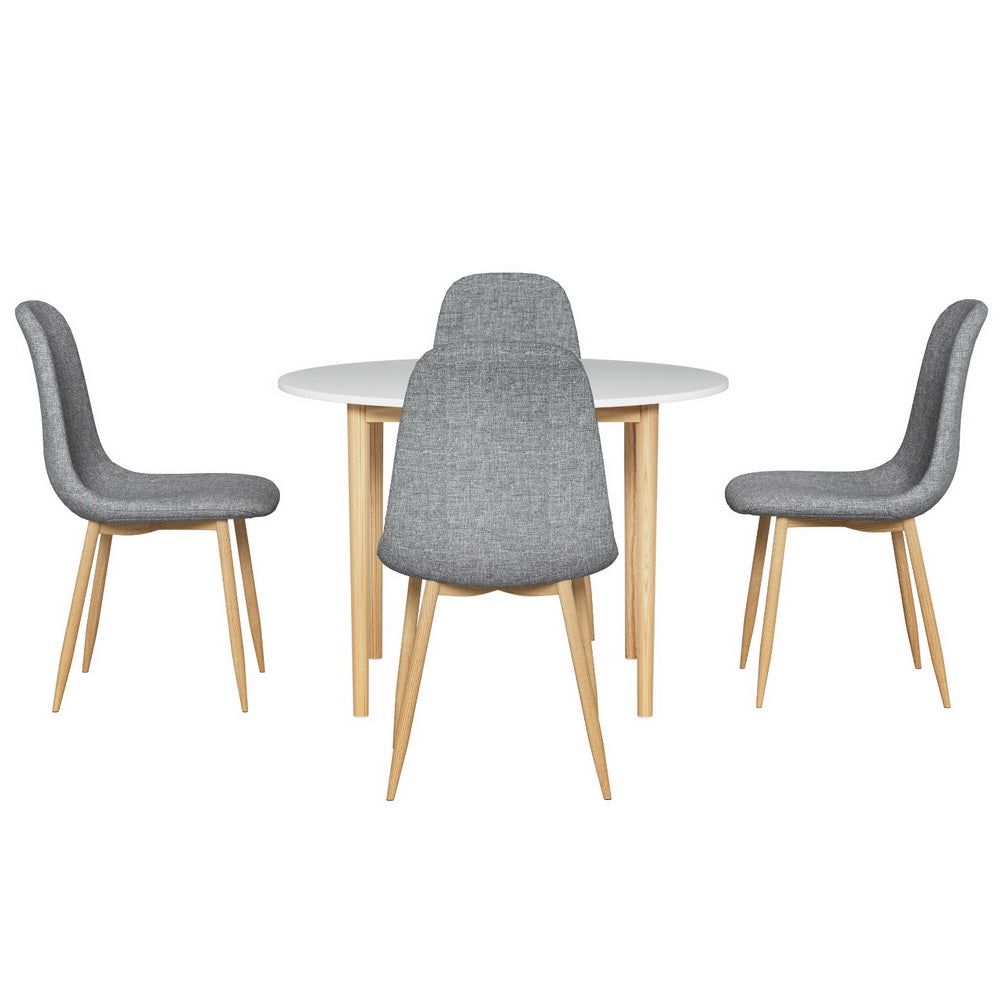 Woodside 5 Piece Round Dining Set, White and Grey Linen