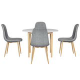 Woodside 5 Piece Round Dining Set, White and Grey Linen