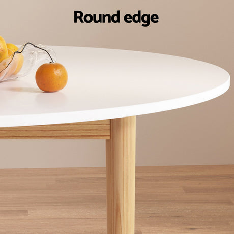 Woodside 5 Piece Round Dining Set, White and Grey Linen