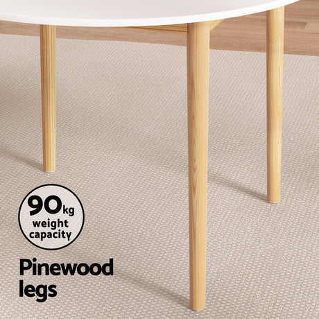 Woodside 5 Piece Round Dining Set, White and Grey Linen