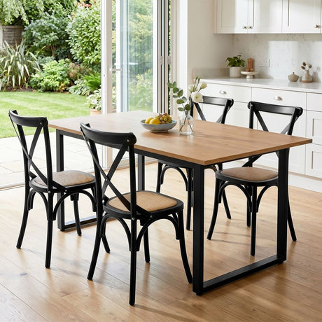 Woodside 5 Piece Dining Set, Black Rattan