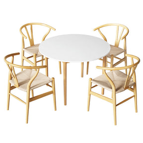 Woodside white and natural dining set in a modern dining room