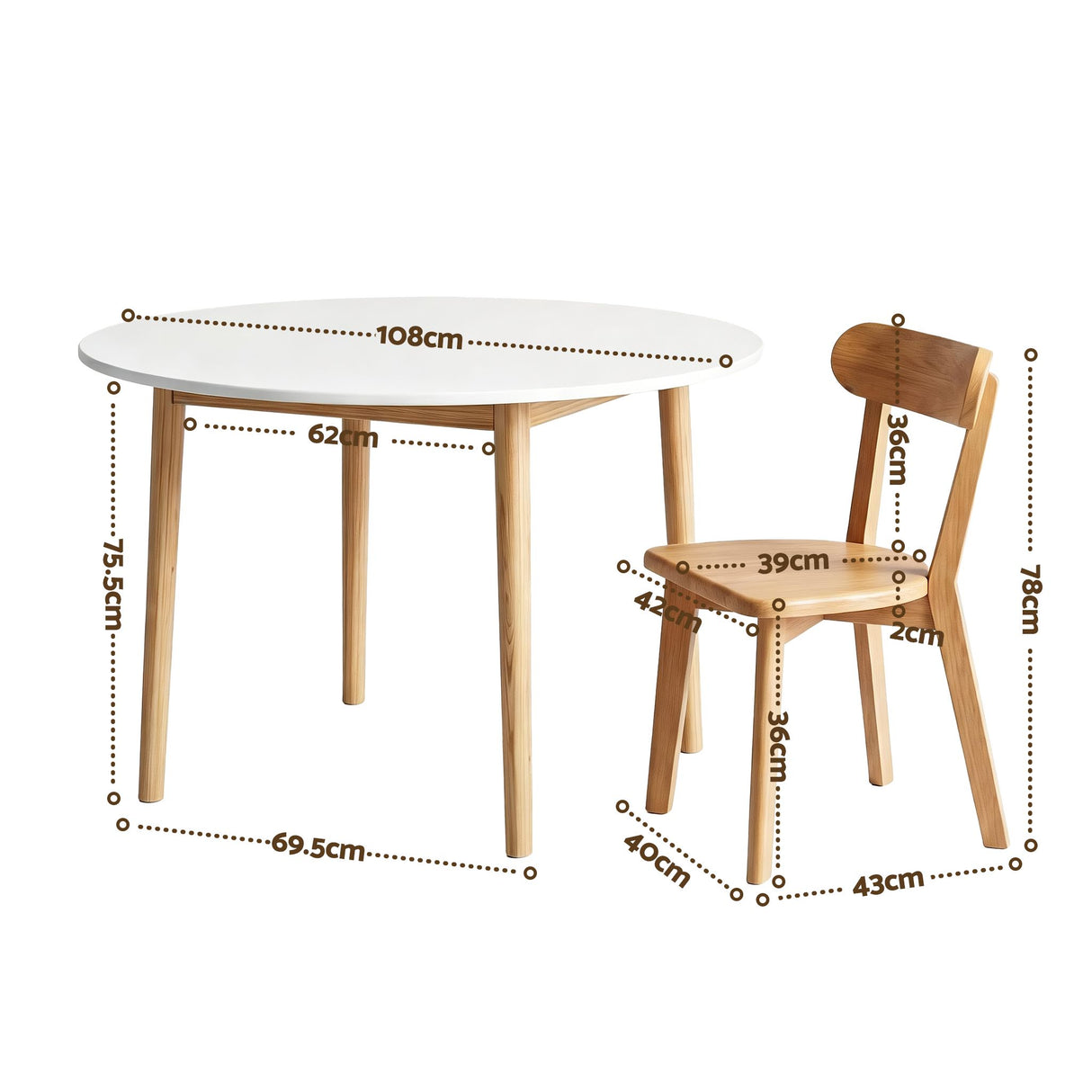Woodside 5 Piece Round Dining Set, White and Timber