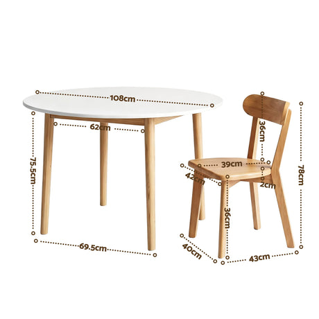 Woodside 5 Piece Round Dining Set, White and Timber