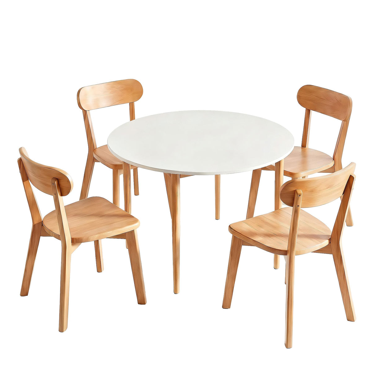 Woodside 5 Piece Round Dining Set, White and Timber