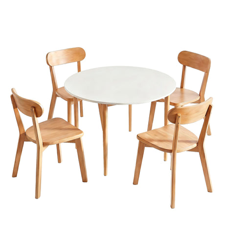Woodside 5 Piece Round Dining Set, White and Timber