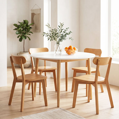 Woodside 5 Piece Round Dining Set, White and Timber