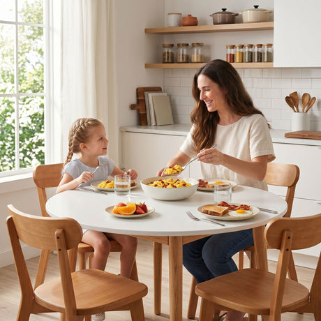 Woodside 5 Piece Round Dining Set, White and Timber