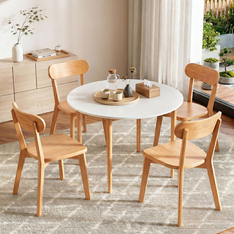 Woodside 5 Piece Round Dining Set, White and Timber